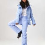 Roxy Junior's Backyard Insulated Pant 2024 - Light blue snow pants with a subtle white stripe pattern on the side of one leg.