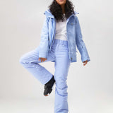 Roxy Junior's Backyard Insulated Pant 2024 - Light blue snow pants with a subtle white stripe pattern on the side of one leg.