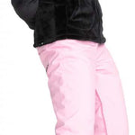 Roxy Junior's Backyard Insulated Pant 2024 - Black snow pants with a subtle white stripe pattern on the side of each leg.