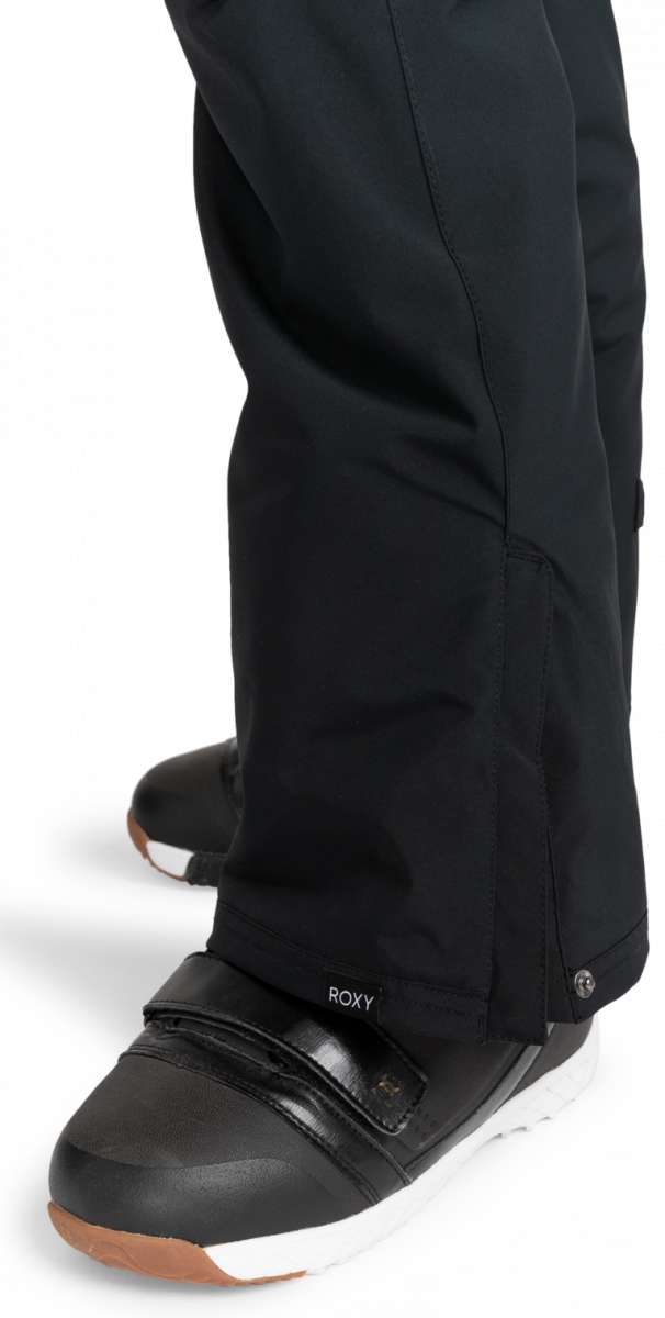 Roxy Junior's Backyard Insulated Pant 2024 - Black snow pants with a subtle white stripe on the side of one leg.