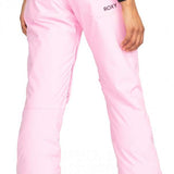 Roxy Junior's Backyard Insulated Pant 2024 - A pair of light pink snow pants with a subtle pattern on the left leg, featuring a zippered pocket and adjustable straps at the waist.