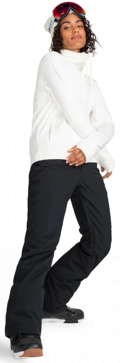 Roxy Junior's Backyard Insulated Pant 2024 - Black snow pants with a subtle white stripe down the side of each leg.
