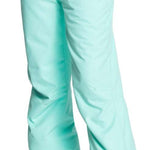 Roxy Junior's Backyard Insulated Pants 2022 - Light blue snow pants with a subtle floral pattern on the left leg, featuring two front pockets and a belt loop at the waist.