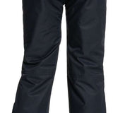 Roxy Junior's Backyard Insulated Pants 2022 - Black snow pants with a subtle white logo on the left leg, featuring a sleek design and adjustable cuffs.