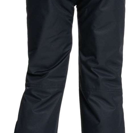 Roxy Junior's Backyard Insulated Pants 2022 - Black snow pants with a subtle white logo on the left leg, featuring a sleek design and adjustable cuffs.