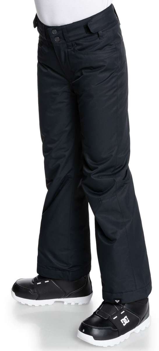 Roxy Junior's Backyard Insulated Pants 2022 - Black snow pants with a subtle white logo on the left leg.