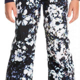 Roxy Junior's Backyard Printed Pant 2023 - Black snow pants with a white floral pattern and blue accents.