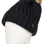 Roxy Junior's Blizzard Beanie 2022 - A black beanie with a brown faux fur pom-pom on top.