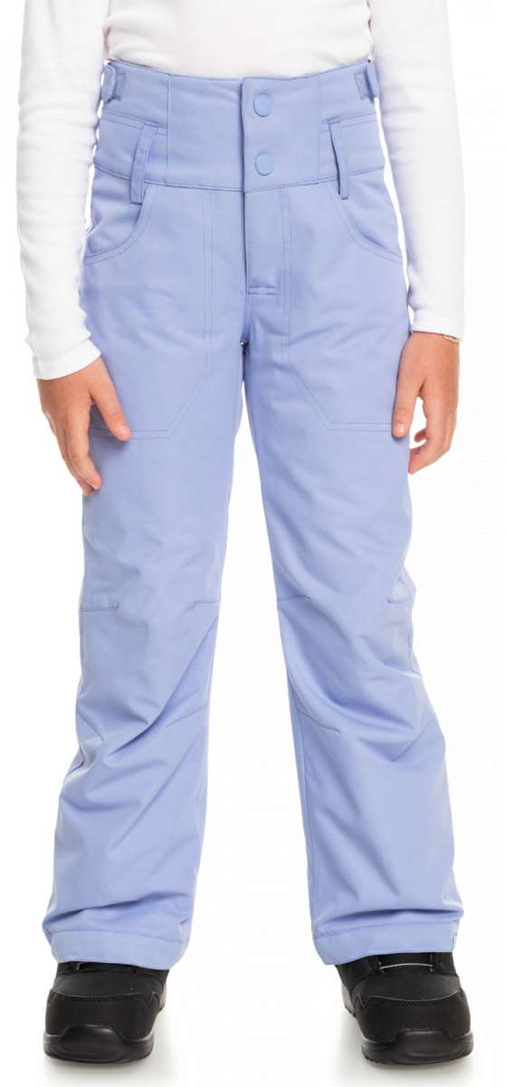 Roxy Junior's Diversion Insulated Pant 2023 - Light blue snow pants with a subtle floral pattern on the side pockets and belt loops.