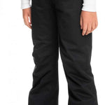 Roxy Junior's Diversion Insulated Pant 2023 - Black snow pants with a subtle white stripe pattern on the side of one leg.