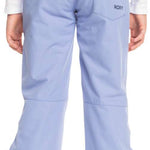 Roxy Junior's Diversion Insulated Pant 2023 - Light blue snow pants with a black waistband and two zippered pockets on the back.