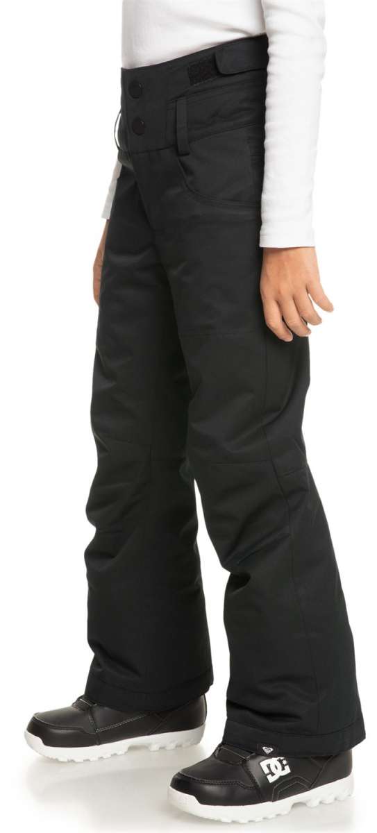 Roxy Junior's Diversion Insulated Pants 2024 - Black snow pants with a subtle white pattern on the side of one leg.