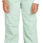 Roxy Junior's Diversion Insulated Pants 2024 - Light green pants with a button fly and two front pockets.