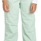Roxy Junior's Diversion Insulated Pants 2024 - Light green pants with a button fly and two front pockets.
