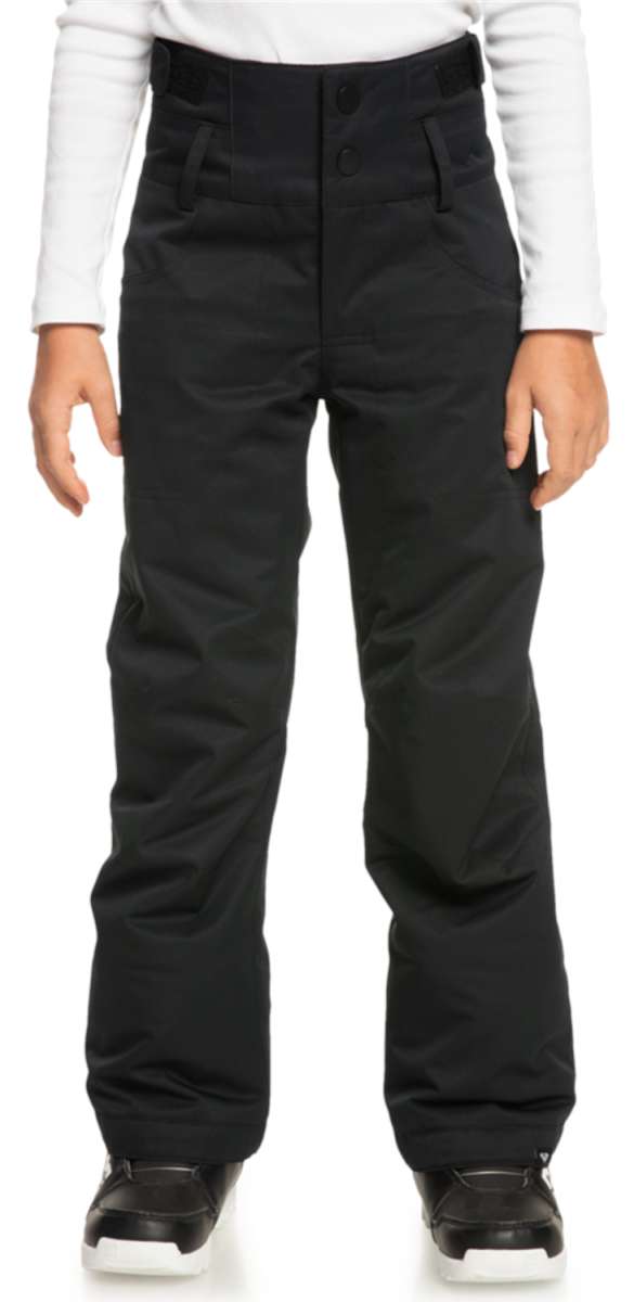 Roxy Junior's Diversion Insulated Pants 2024 - Black insulated pants with a subtle snowflake pattern on the left leg.