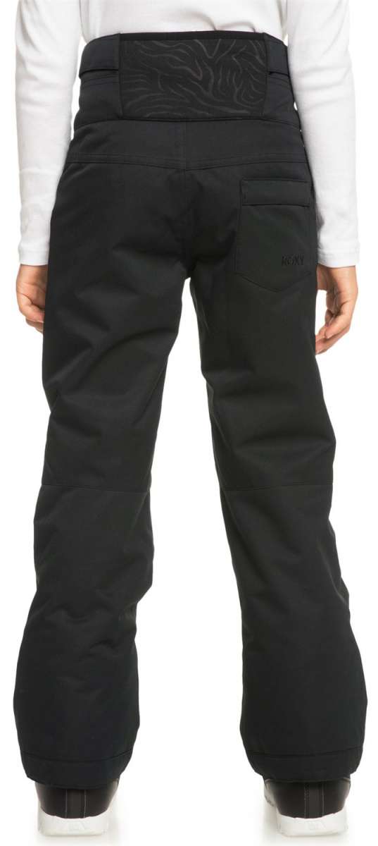 Roxy Junior's Diversion Insulated Pants 2024 - Black snow pants with a subtle pattern on the back waistband.