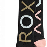 Roxy Junior's Frosty Sock 2023 - A pair of black socks with a light blue and pink snowflake pattern on them.