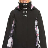 Roxy Junior's Galaxy Insulated Jacket 2024 - A black jacket with a pink lining and white floral pattern on the side panels.