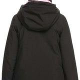 Roxy Junior's Galaxy Insulated Jacket 2024 - A black jacket with a pink stripe on the hood and white snowflake pattern on the back.