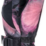 Roxy Junior's Jetty Mitt 2024 - A pair of pink and black mittens with a snowflake pattern on them.