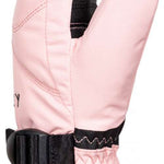 Roxy Women's Jetty Solid Mitten - Mittens are light pink with black fleece lining on the inside of the thumb and palm.