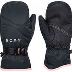 Roxy Women's Jetty Solid Mitten - A solid black mitten with a pink logo on the back of one hand.