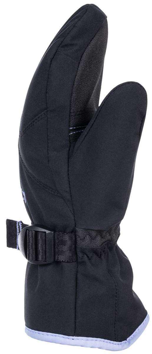 Roxy Junior's Jetty Solid Mittens - Mittens are solid black with a white trim and a strap closure on the wrist.
