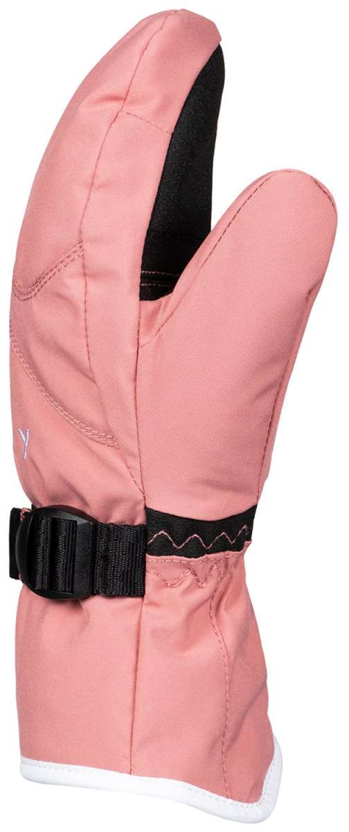 Roxy Junior's Jetty Solid Mittens - Mittens are pink with black interior and stitching.