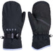 Roxy Junior's Jetty Solid Mittens 2024 - A pair of black mittens with a solid pattern, featuring white stitching on the cuff and thumb strap.