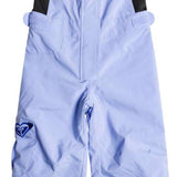 Roxy Junior's Lola Insulated Bib Pants 2024 - Light blue bib pants with a black logo on the left leg pocket.