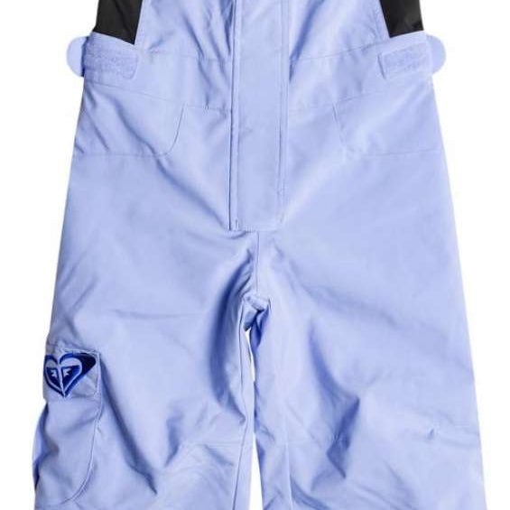 Roxy Junior's Lola Insulated Bib Pants 2024 - Light blue bib pants with a black logo on the left leg pocket.