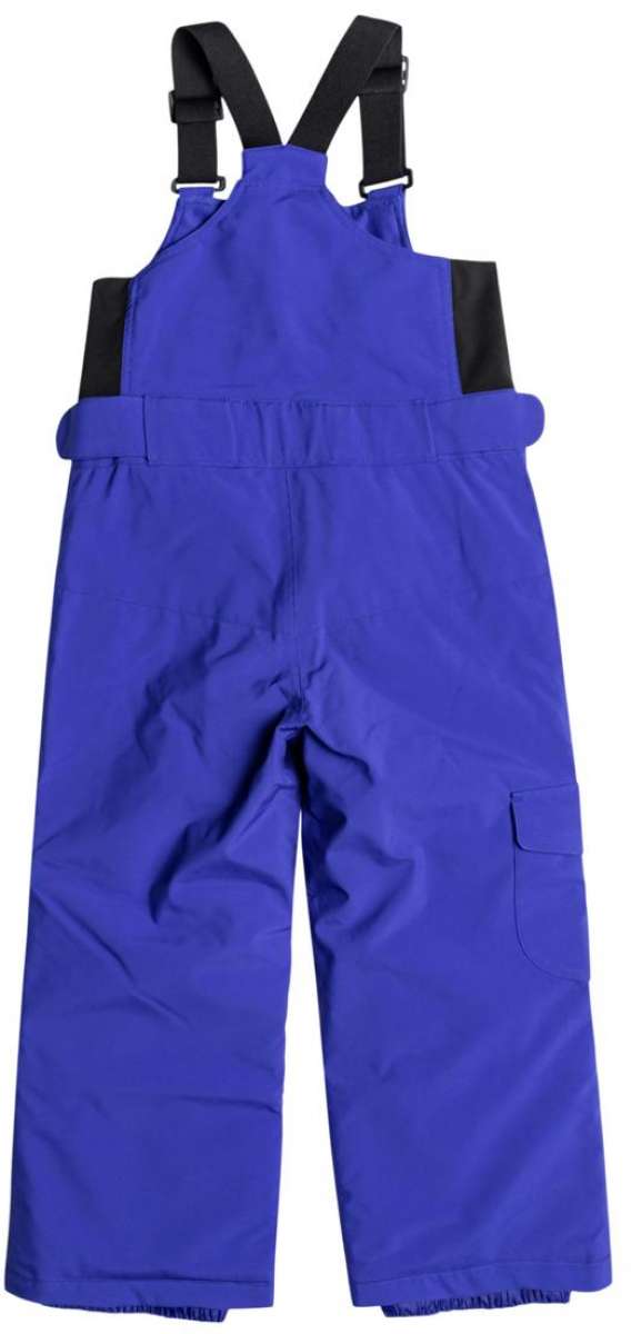 Roxy Junior's Lola Insulated Bib Pants 2024 - A pair of purple snow pants with a black logo on the left leg and adjustable straps at the waist.