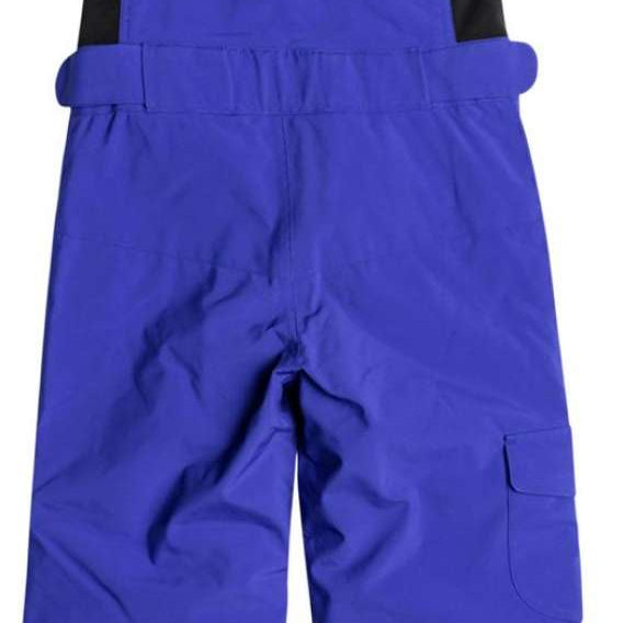 Roxy Junior's Lola Insulated Bib Pants 2024 - A pair of purple snow pants with a black logo on the left leg and adjustable straps at the waist.