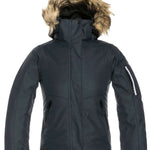 Roxy Junior's Meade Insulated Jacket 2022 - A dark blue jacket with a fur-lined hood and two zippered pockets on either side.