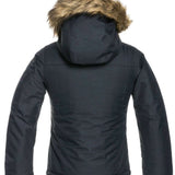 Roxy Junior's Meade Insulated Jacket 2022 - A dark blue jacket with a fur-lined hood and zippered pockets.