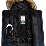 Roxy Junior's Meade Insulated Jacket 2022 - A black insulated jacket with a fur-lined hood and zippered pockets.