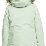 Roxy Junior's Meade Insulated Jacket 2024 - A mint green jacket with a fur-lined hood and zippered pockets.
