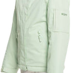 Roxy Junior's Meade Insulated Jacket 2024 - A light blue jacket with a fur-lined hood and zippered pockets.