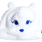 Roxy Junior's Mini Snowmoon Beanie 2024 - White beanie with a small pom-pom on top and blue embroidered snowman design.