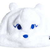 Roxy Junior's Mini Snowmoon Beanie 2024 - White beanie with a small pom-pom on top and blue embroidered snowman design.