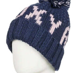 Roxy Junior's Tonic Beanie 2022 - A navy blue beanie with a white snowflake pattern and a matching pom-pom on top.