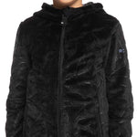 Roxy Junior's Igloo Full Zip Fleece 2024 - A black fleece jacket with a zippered front and hood, featuring a subtle white logo on the left sleeve.