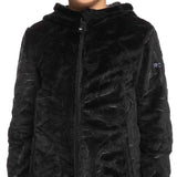 Roxy Junior's Igloo Full Zip Fleece 2024 - A black fleece jacket with a zippered front and hood, featuring a subtle white logo on the left sleeve.