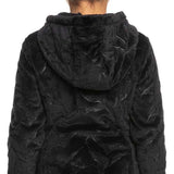 Roxy Junior's Igloo Full Zip Fleece 2024 - A black fleece jacket with a zippered front and hood, featuring a subtle pattern of small white snowflakes on the back.