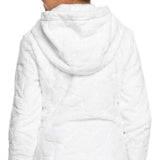Roxy Junior's Igloo Full Zip Fleece 2024 - A white fleece zip-up hoodie with a kangaroo pocket and drawstring hood.