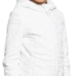 Roxy Junior's Igloo Full Zip Fleece - A white fleece jacket with a zippered front and two pockets on either side, worn by a young girl with her hair in a bun.
