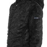 Roxy Junior's Igloo Full Zip Fleece - A black fleece jacket with a hood, featuring a zippered front and a small white logo on the left sleeve.
