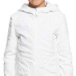 Roxy Junior's Igloo Full Zip Fleece - A white fleece jacket with a zippered front and hood, featuring a small embroidered logo on the left chest area.