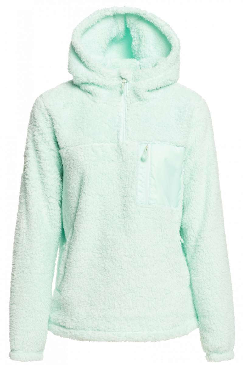 Roxy Women's Alabama 1/4 Zip Fleece 2023 - A light blue fleece jacket with a quarter zip and two pockets on the front.