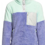 Roxy Women's Alabama 1/4 Zip Fleece 2023 - A heathered purple fleece jacket with a quarter zip closure and two side pockets.